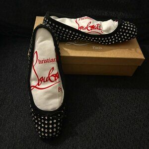 WOMENS AUTHENTIC BEAUTIFUL BLING OUT BLACK CHRISTIAN LOUBOUTIN BALLERINA FLATS